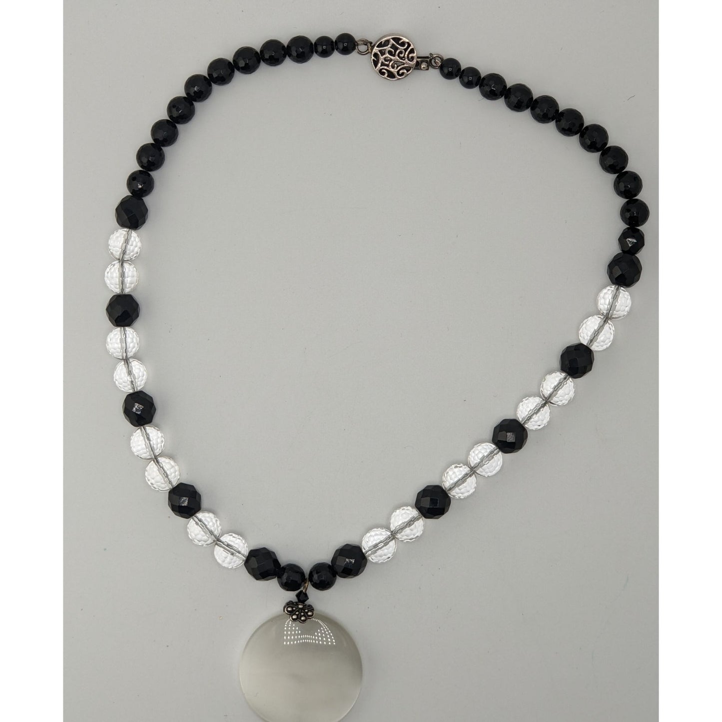Vintage Crystal Glass Necklace Sterling Silver Box Clasp Black Tie Elegance