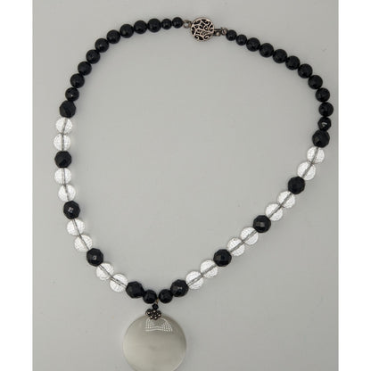 Vintage Crystal Glass Necklace Sterling Silver Box Clasp Black Tie Elegance