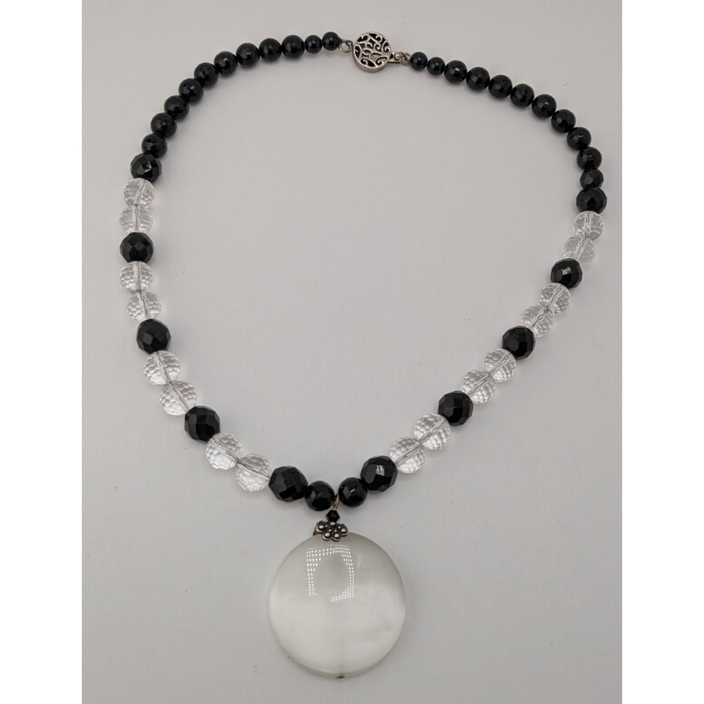 Vintage Crystal Glass Necklace Sterling Silver Box Clasp Black Tie Elegance
