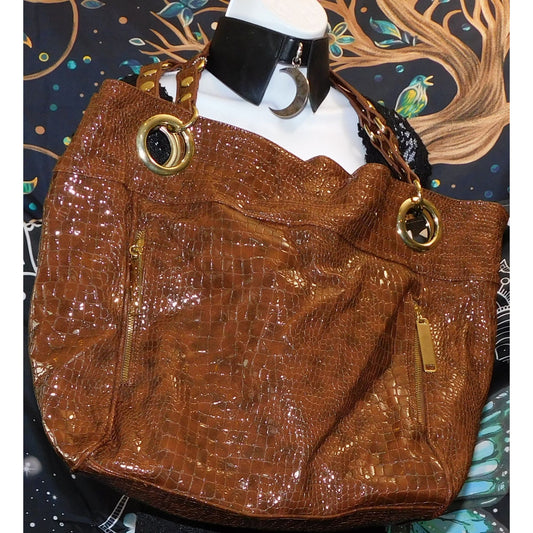 Steve Madden Textured Patent Leather Brown Shoulder Bag