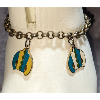 Vintage Retro Mod Blue Moon Enamel Sweater Charm Chain Bracelet