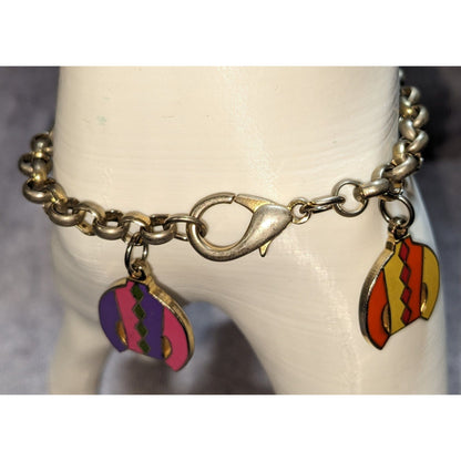Vintage Retro Mod Blue Moon Enamel Sweater Charm Chain Bracelet