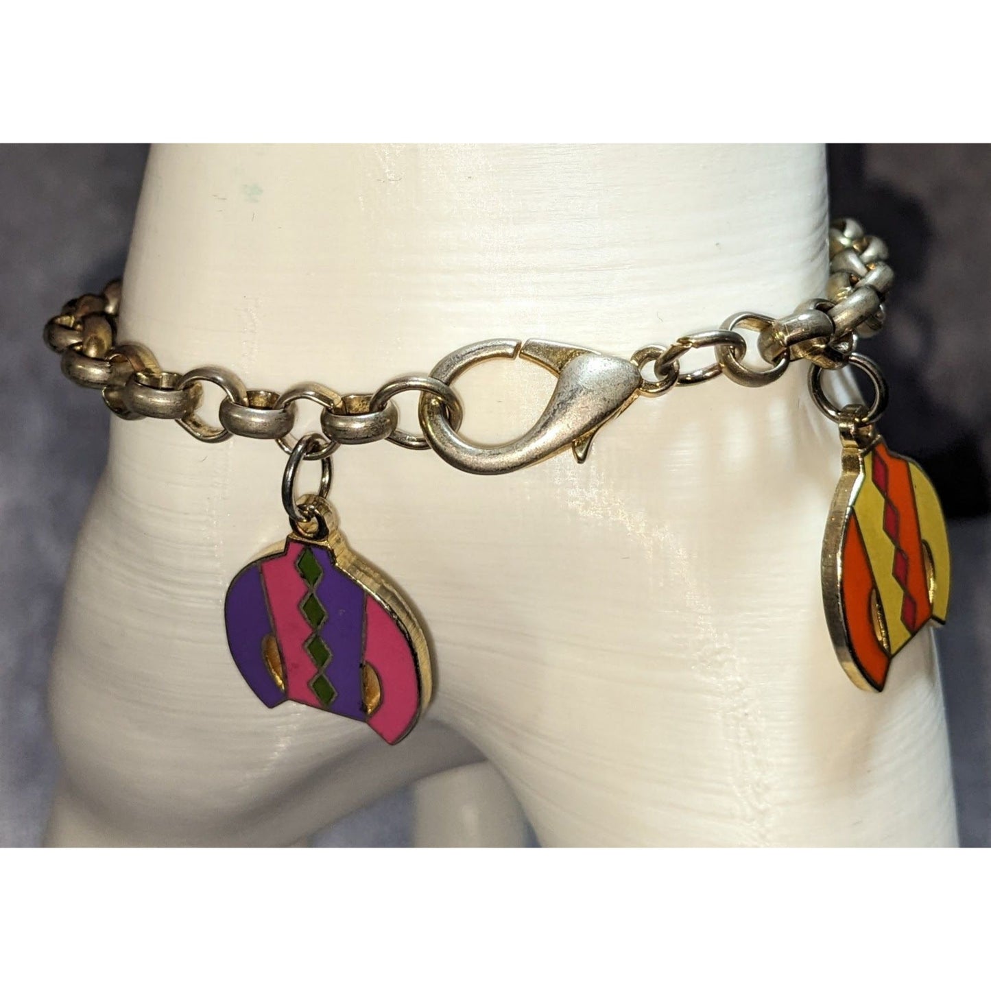 Vintage Retro Mod Blue Moon Enamel Sweater Charm Chain Bracelet