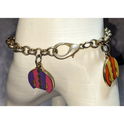 Vintage Retro Mod Blue Moon Enamel Sweater Charm Chain Bracelet