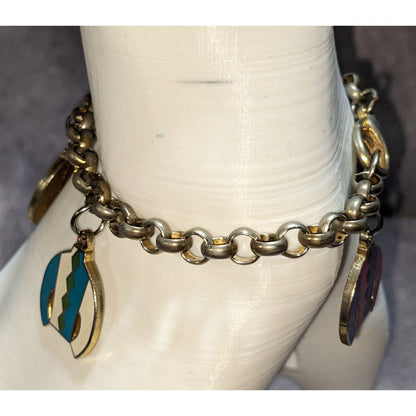 Vintage Retro Mod Blue Moon Enamel Sweater Charm Chain Bracelet