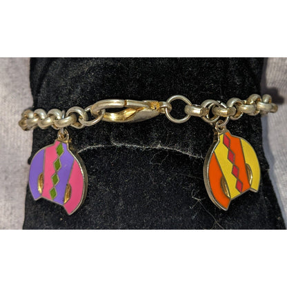 Vintage Retro Mod Blue Moon Enamel Sweater Charm Chain Bracelet