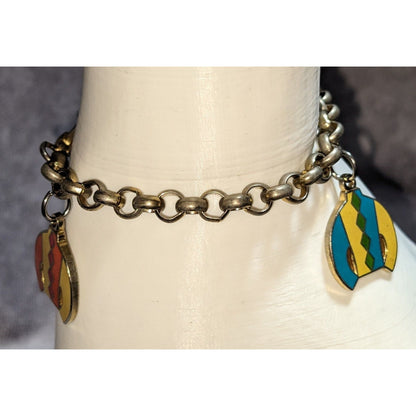 Vintage Retro Mod Blue Moon Enamel Sweater Charm Chain Bracelet