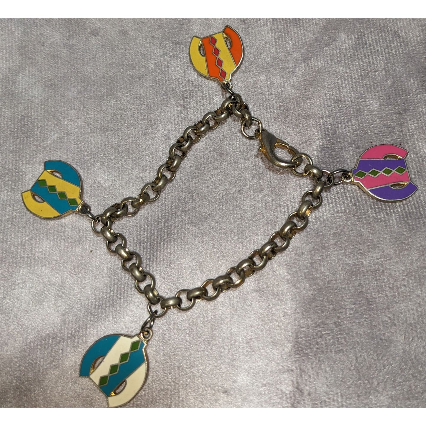 Vintage Retro Mod Blue Moon Enamel Sweater Charm Chain Bracelet
