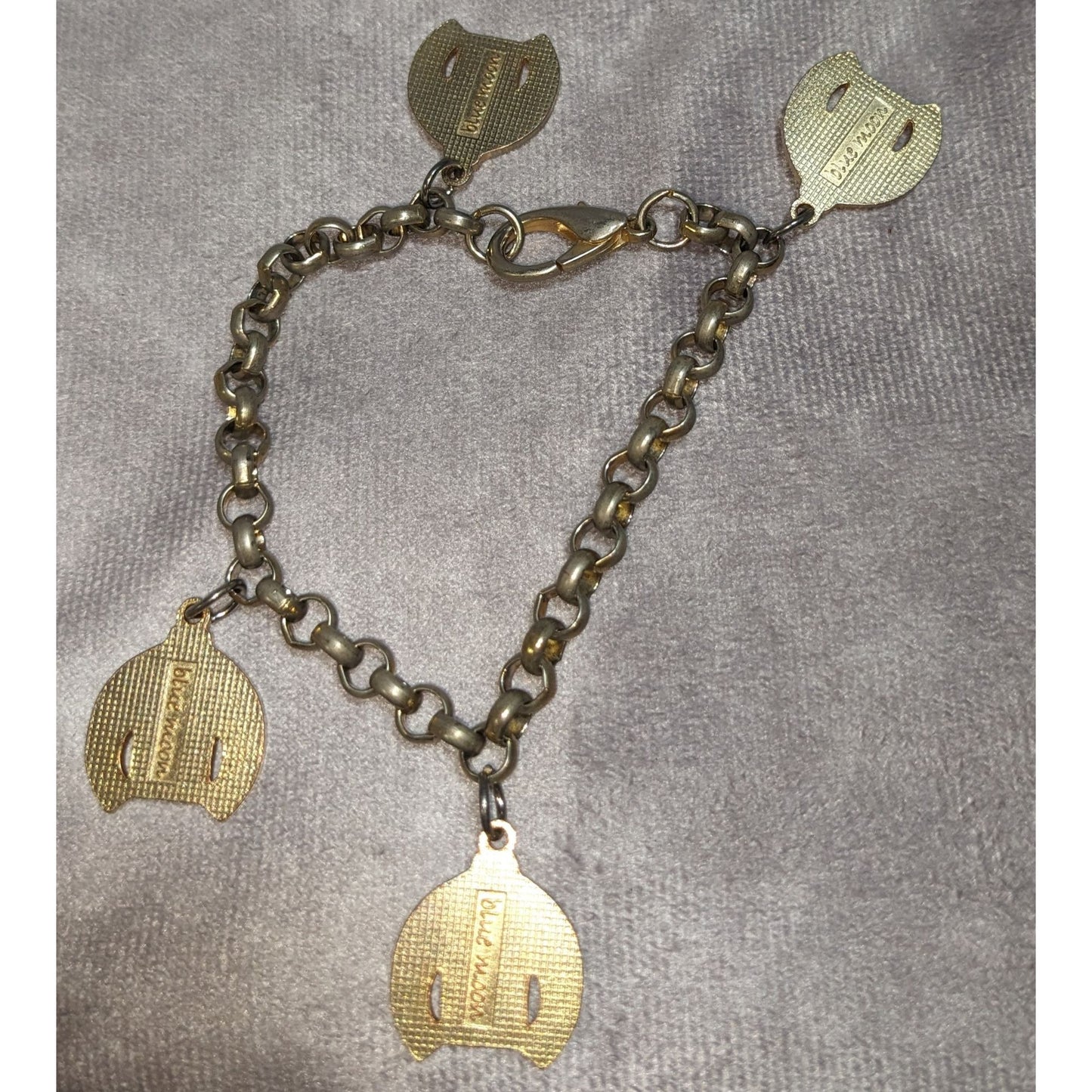 Vintage Retro Mod Blue Moon Enamel Sweater Charm Chain Bracelet