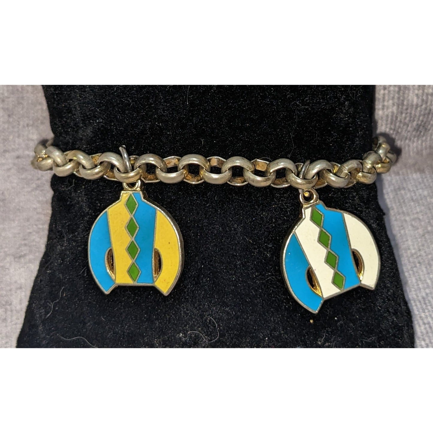 Vintage Retro Mod Blue Moon Enamel Sweater Charm Chain Bracelet