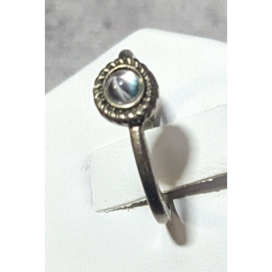 Minimalist Silver Tone Ring With Clear Cabochon Size 7