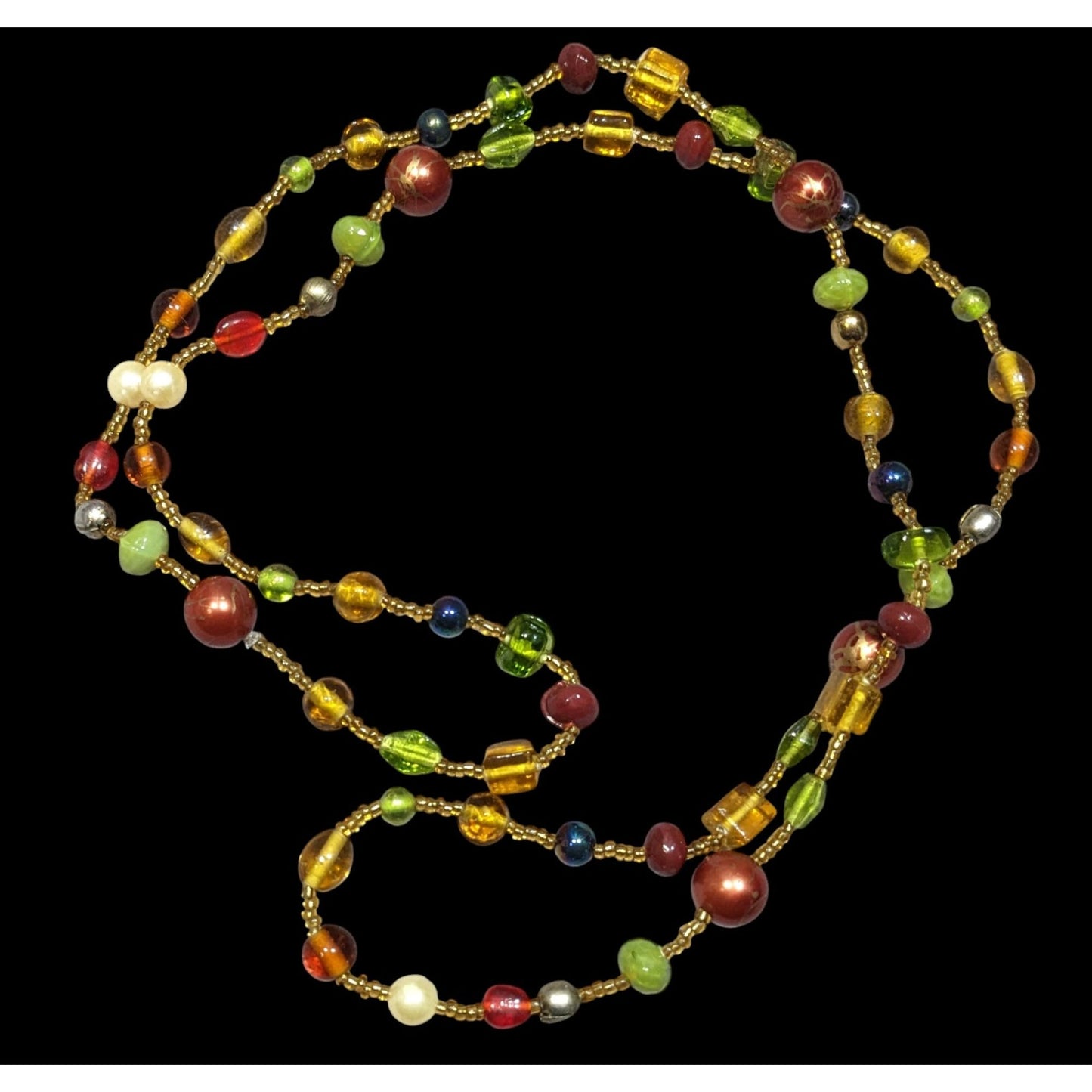 Vintage Handmade Earth Tone Glass Beaded Necklace