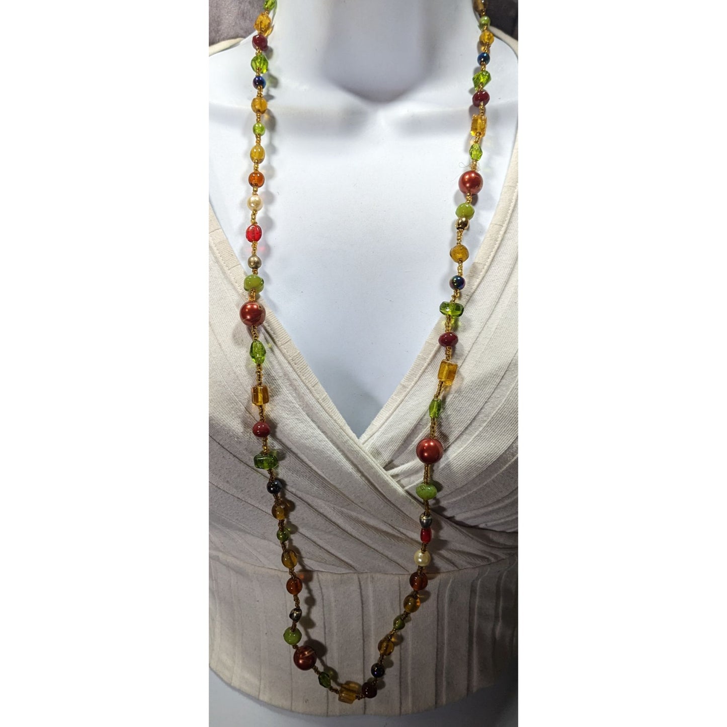 Vintage Handmade Earth Tone Glass Beaded Necklace