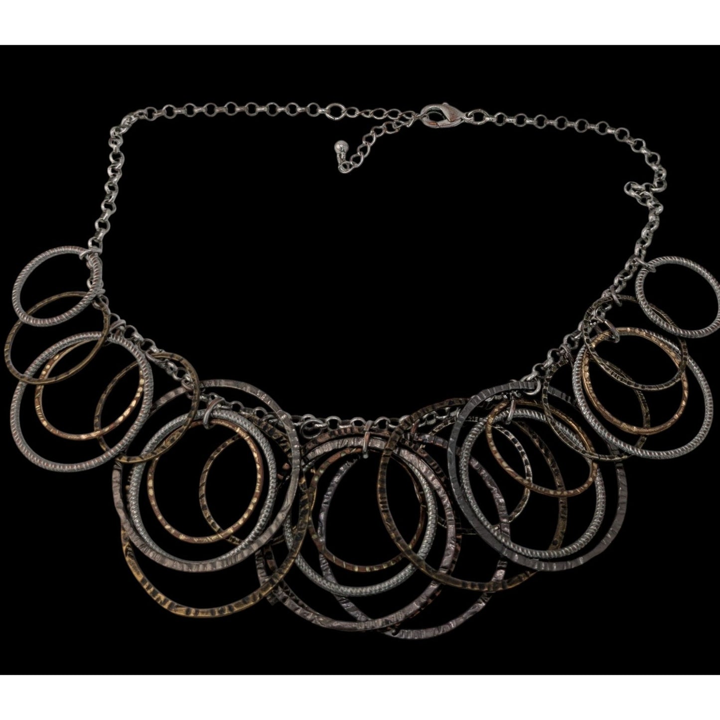 Boho Industrial Mixed Metal Hammered Circle Statement Necklace Layered Rings