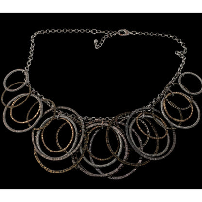 Boho Industrial Mixed Metal Hammered Circle Statement Necklace Layered Rings