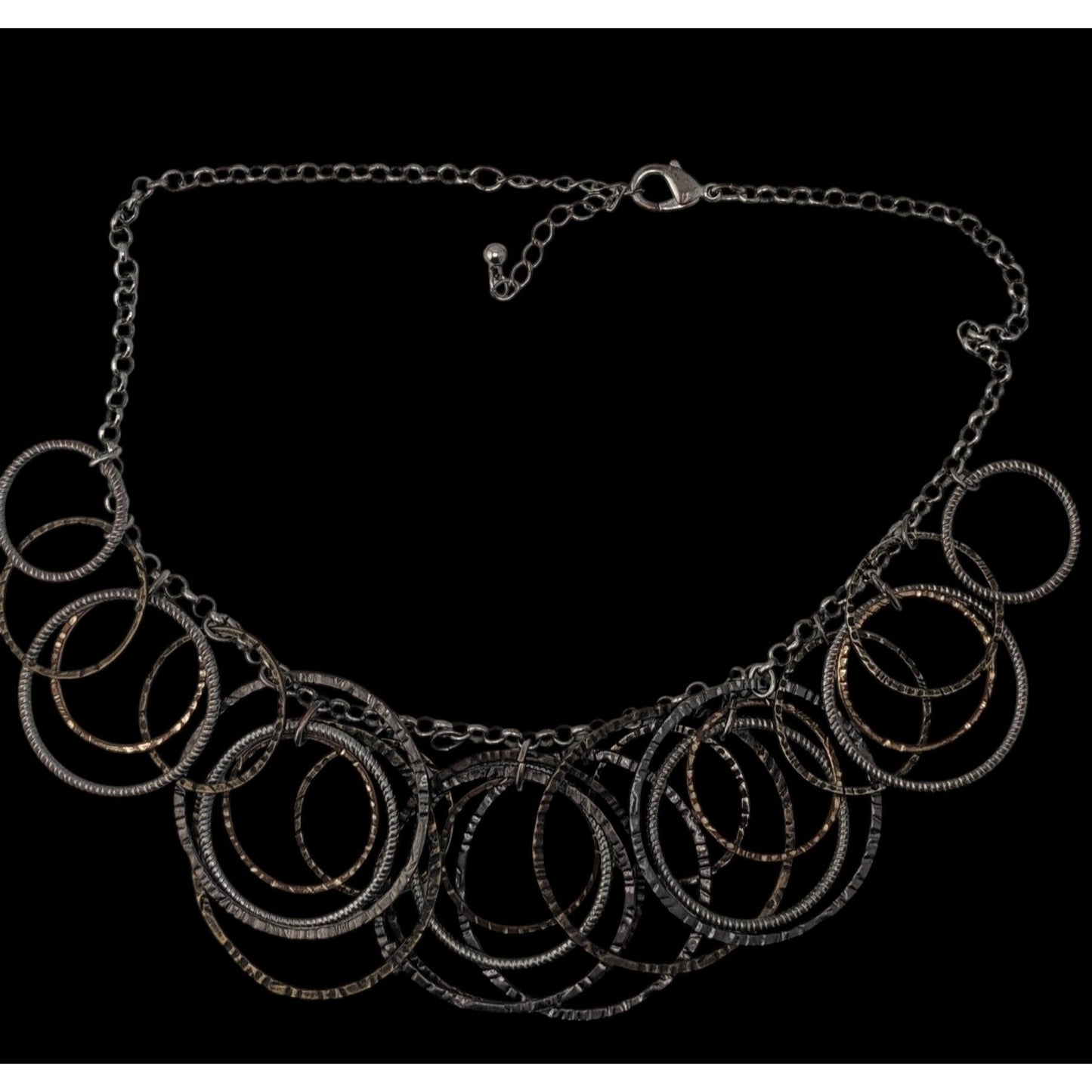 Boho Industrial Mixed Metal Hammered Circle Statement Necklace Layered Rings