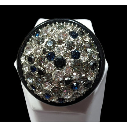 Vintage Glam Goth Rhinestone Studded Black Acrylic Statement Ring