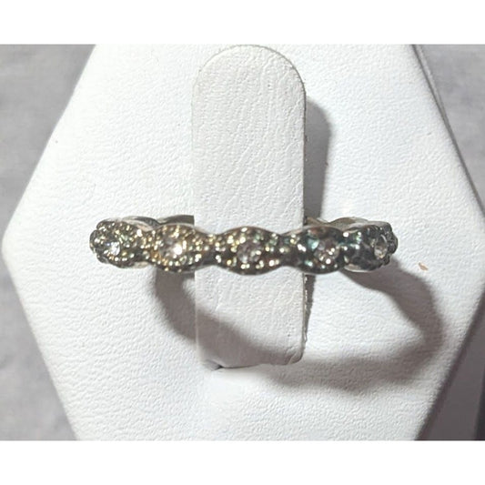 Whimsical Braided Silver Tone Rhinestone Ring Size 7