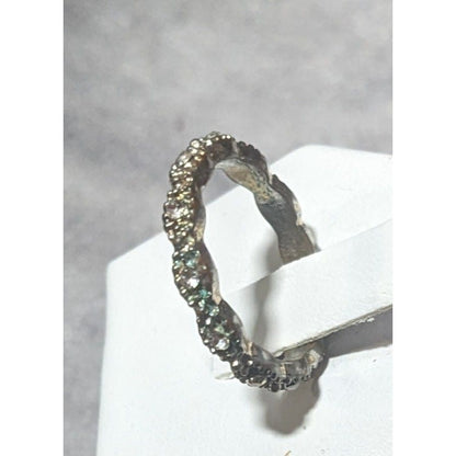 Whimsical Braided Silver Tone Rhinestone Ring Size 7