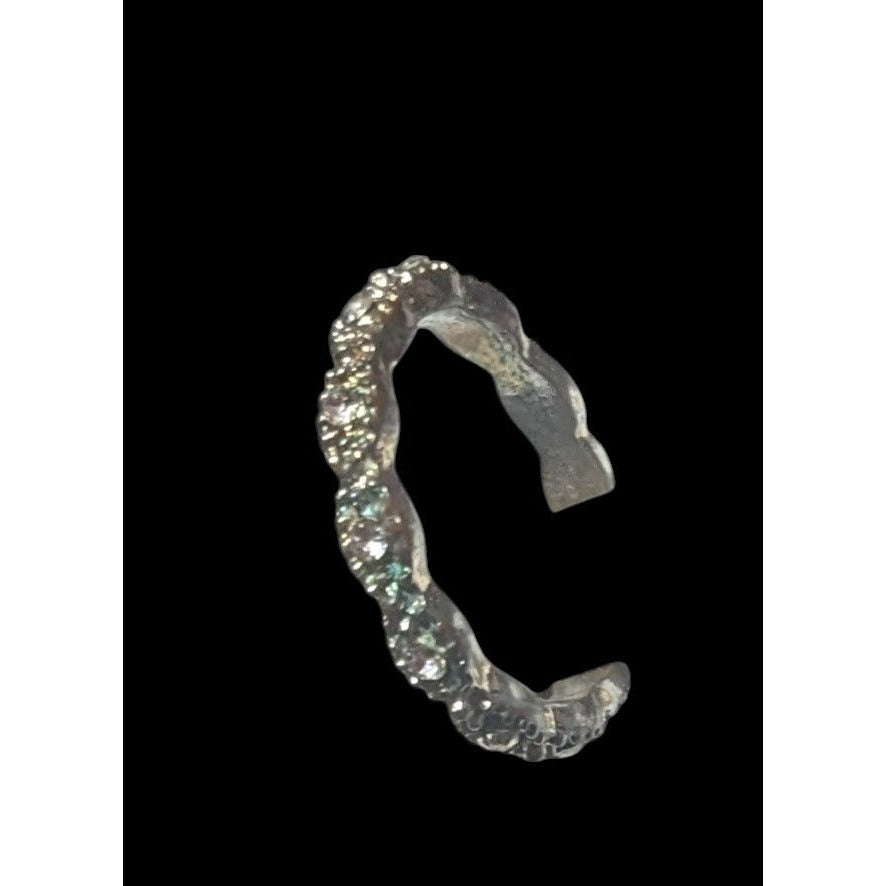 Whimsical Braided Silver Tone Rhinestone Ring Size 7