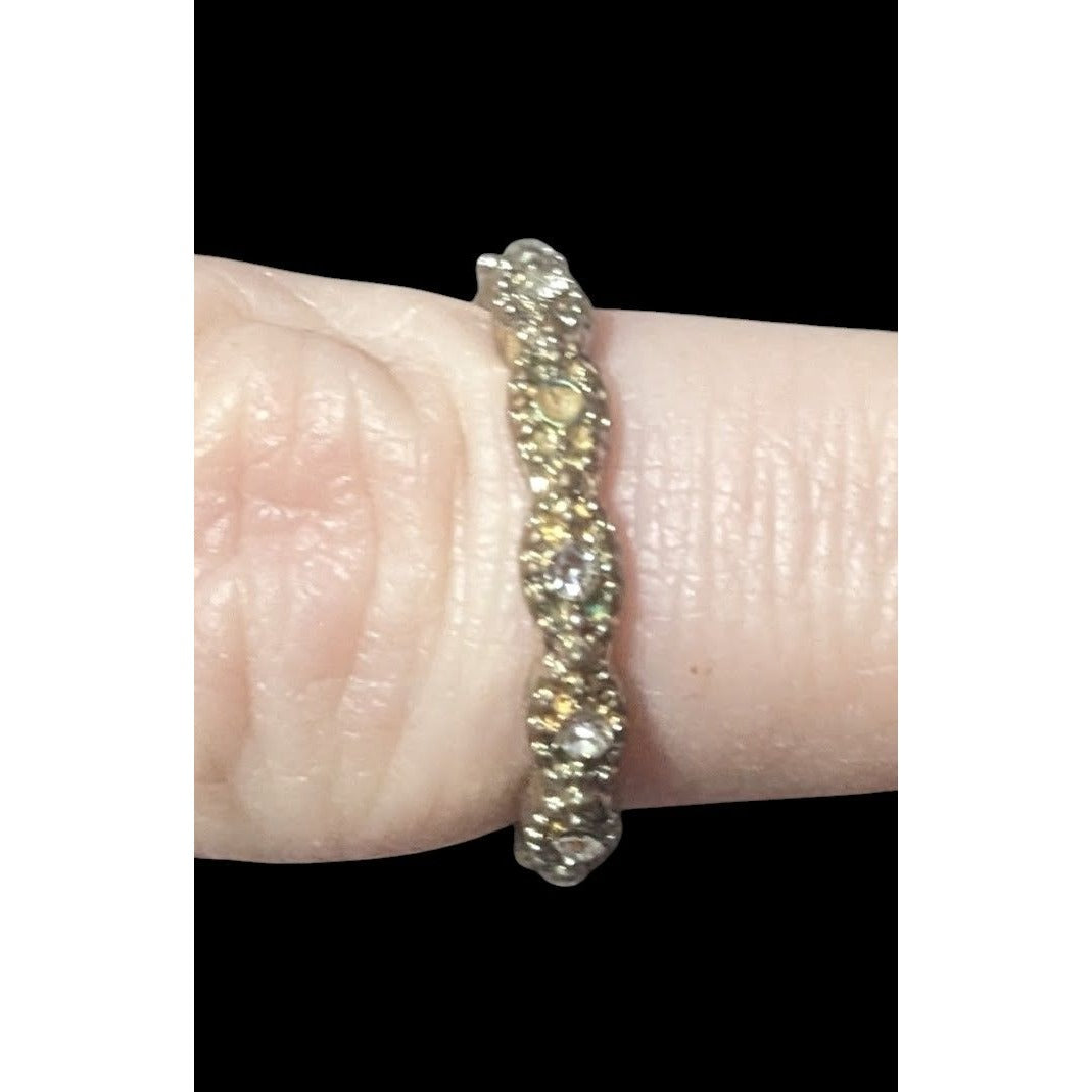 Whimsical Braided Silver Tone Rhinestone Ring Size 7