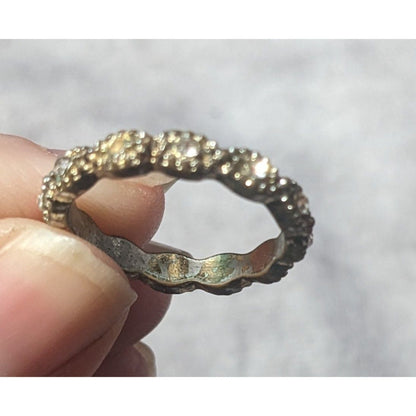 Whimsical Braided Silver Tone Rhinestone Ring Size 7