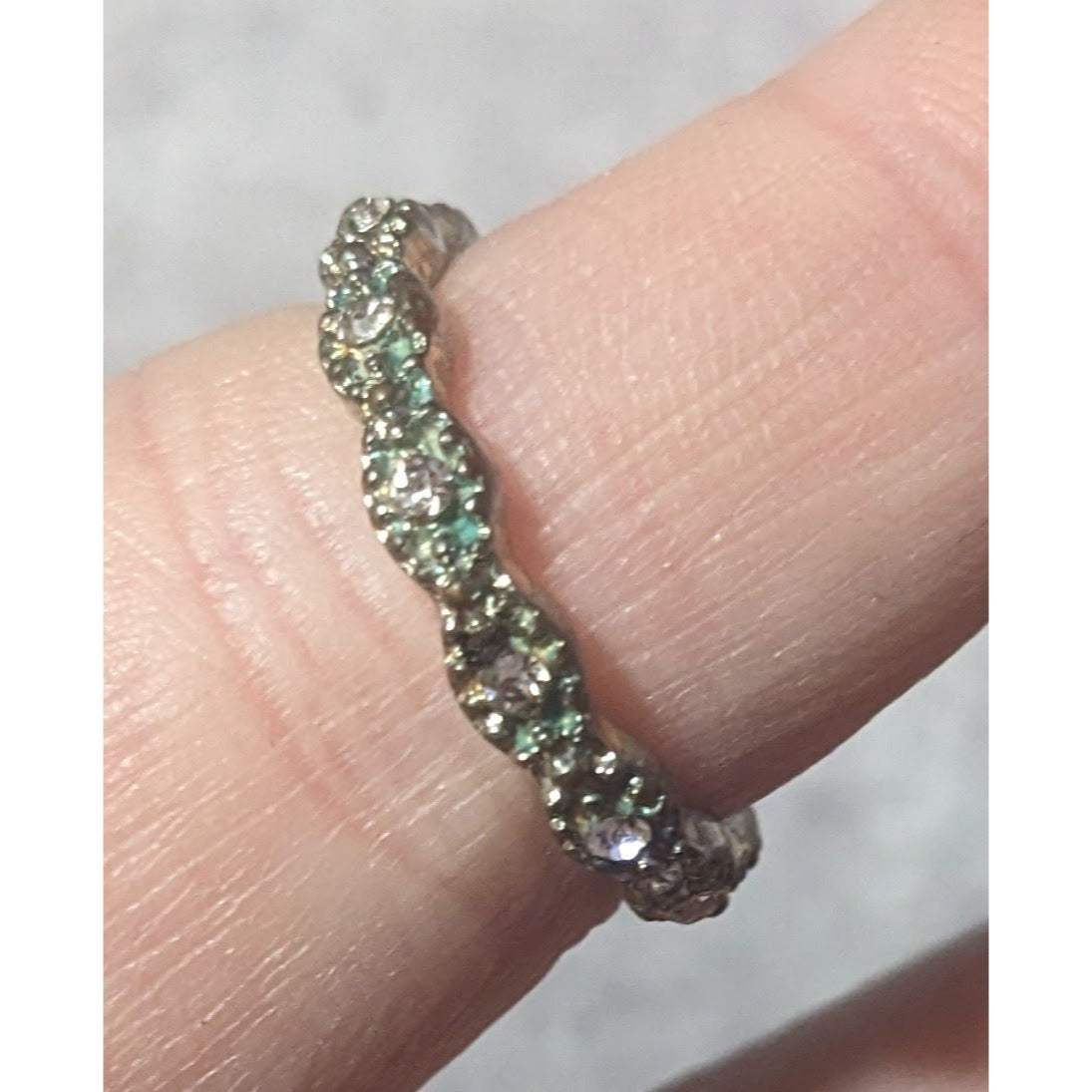 Whimsical Braided Silver Tone Rhinestone Ring Size 7