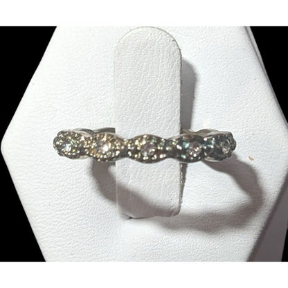 Whimsical Braided Silver Tone Rhinestone Ring Size 7