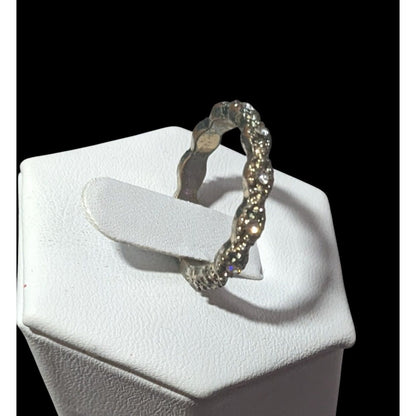 Whimsical Braided Silver Tone Rhinestone Ring Size 7