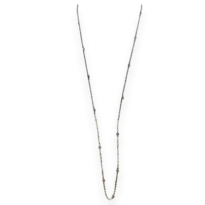 Minimalist Silver Tone Glass Beaded Long Station Necklace 34 Inch Delicate