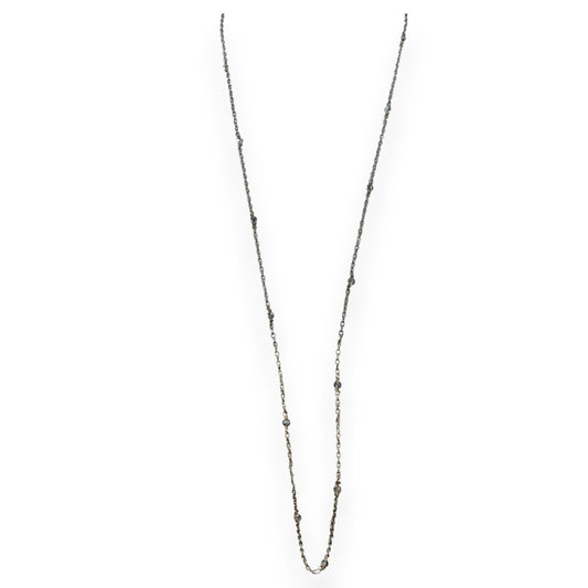 Minimalist Silver Tone Glass Beaded Long Station Necklace 34 Inch Delicate