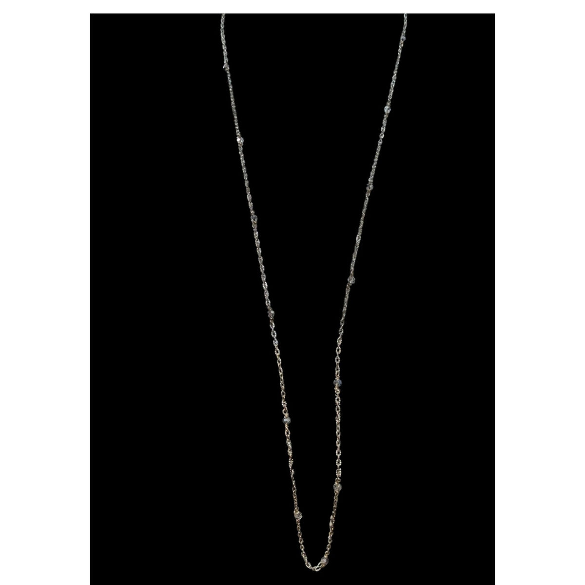 Minimalist Silver Tone Glass Beaded Long Station Necklace 34 Inch Delicate
