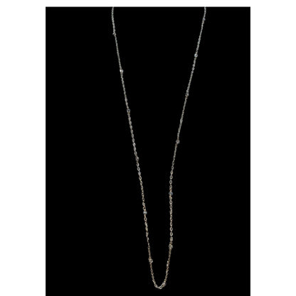 Minimalist Silver Tone Glass Beaded Long Station Necklace 34 Inch Delicate
