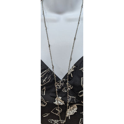 Minimalist Silver Tone Glass Beaded Long Station Necklace 34 Inch Delicate