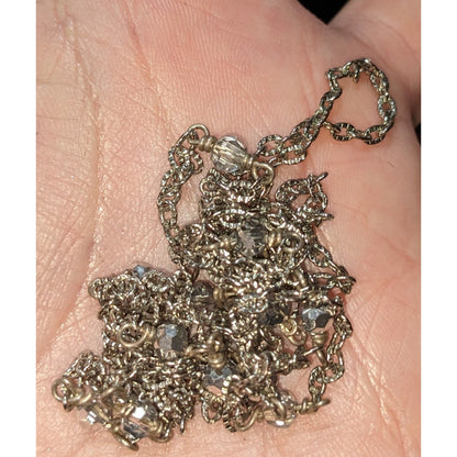 Minimalist Silver Tone Glass Beaded Long Station Necklace 34 Inch Delicate