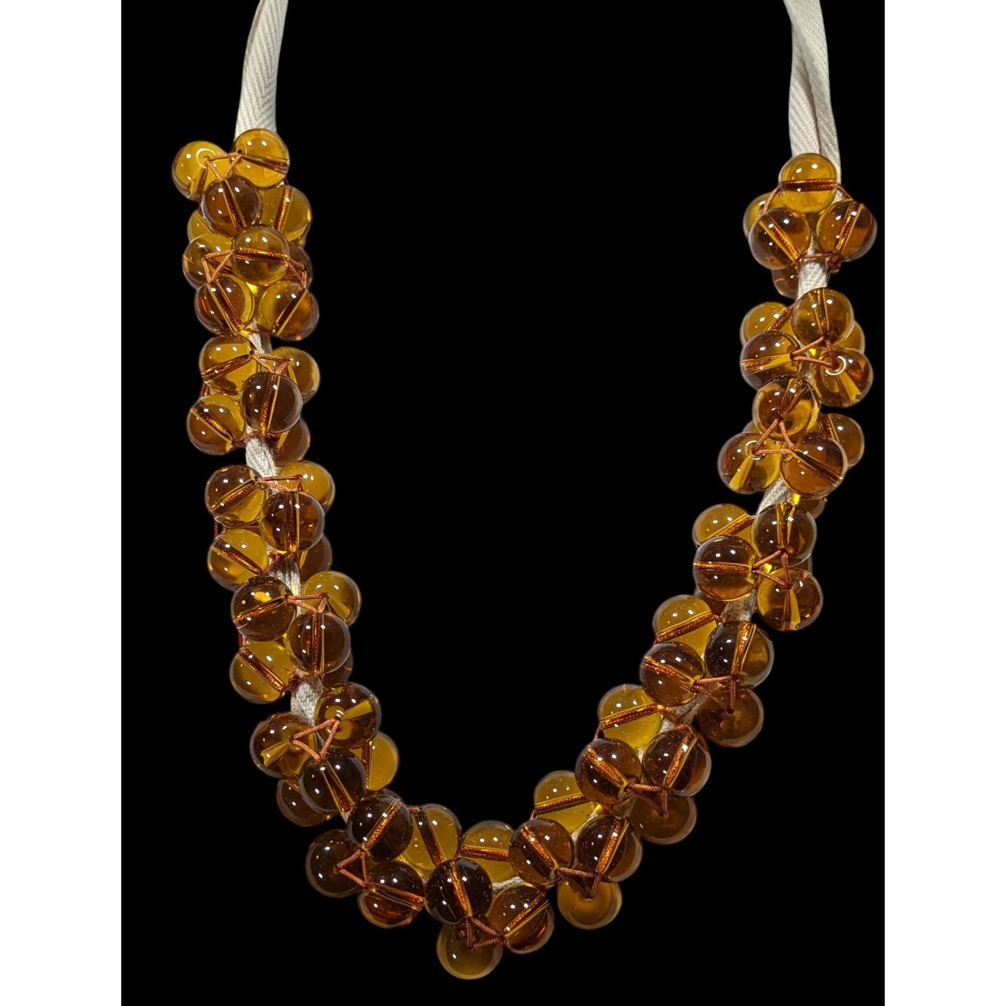 Vintage Honey Glass Marble Beaded Tie On Necklace