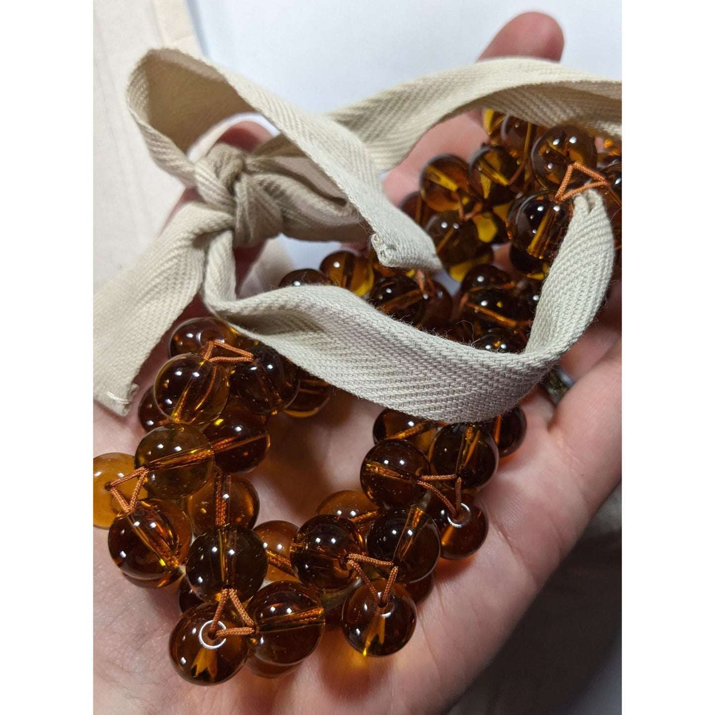 Vintage Honey Glass Marble Beaded Tie On Necklace