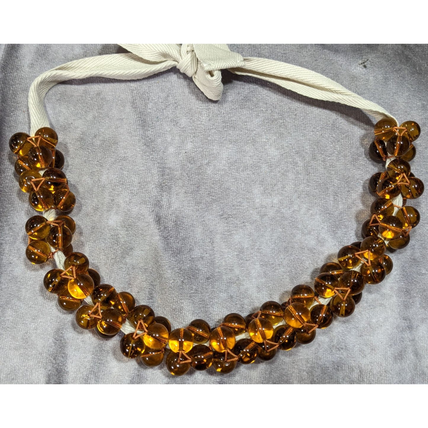 Vintage Honey Glass Marble Beaded Tie On Necklace
