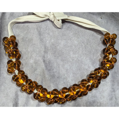 Vintage Honey Glass Marble Beaded Tie On Necklace
