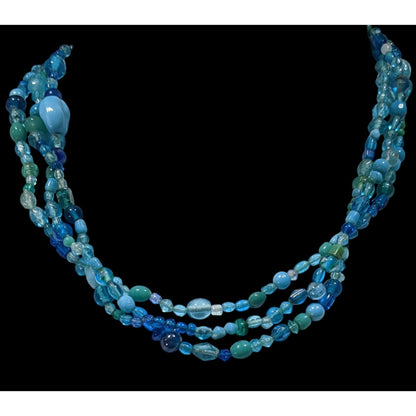 Mermaidcore Handmade Blue Glass Beaded Layered Necklace