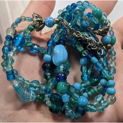 Mermaidcore Handmade Blue Glass Beaded Layered Necklace