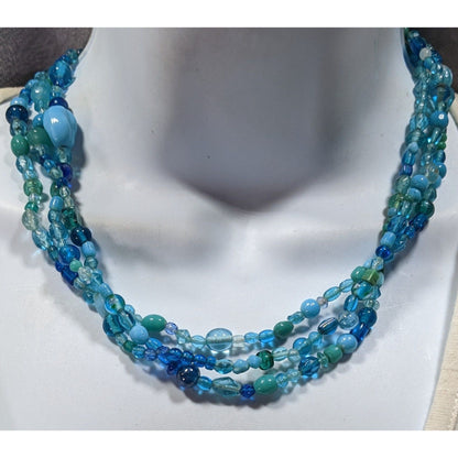 Mermaidcore Handmade Blue Glass Beaded Layered Necklace