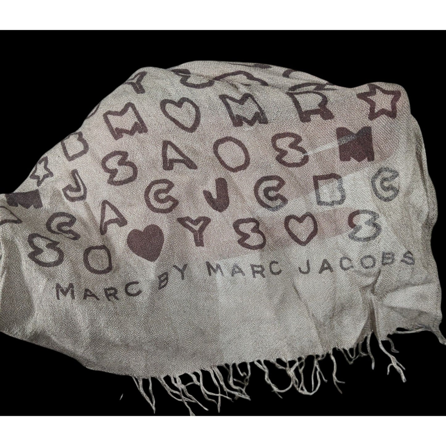 Marc By Marc Jacobs Grey And Black Allover Letter Print Scarf