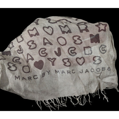 Marc By Marc Jacobs Grey And Black Allover Letter Print Scarf