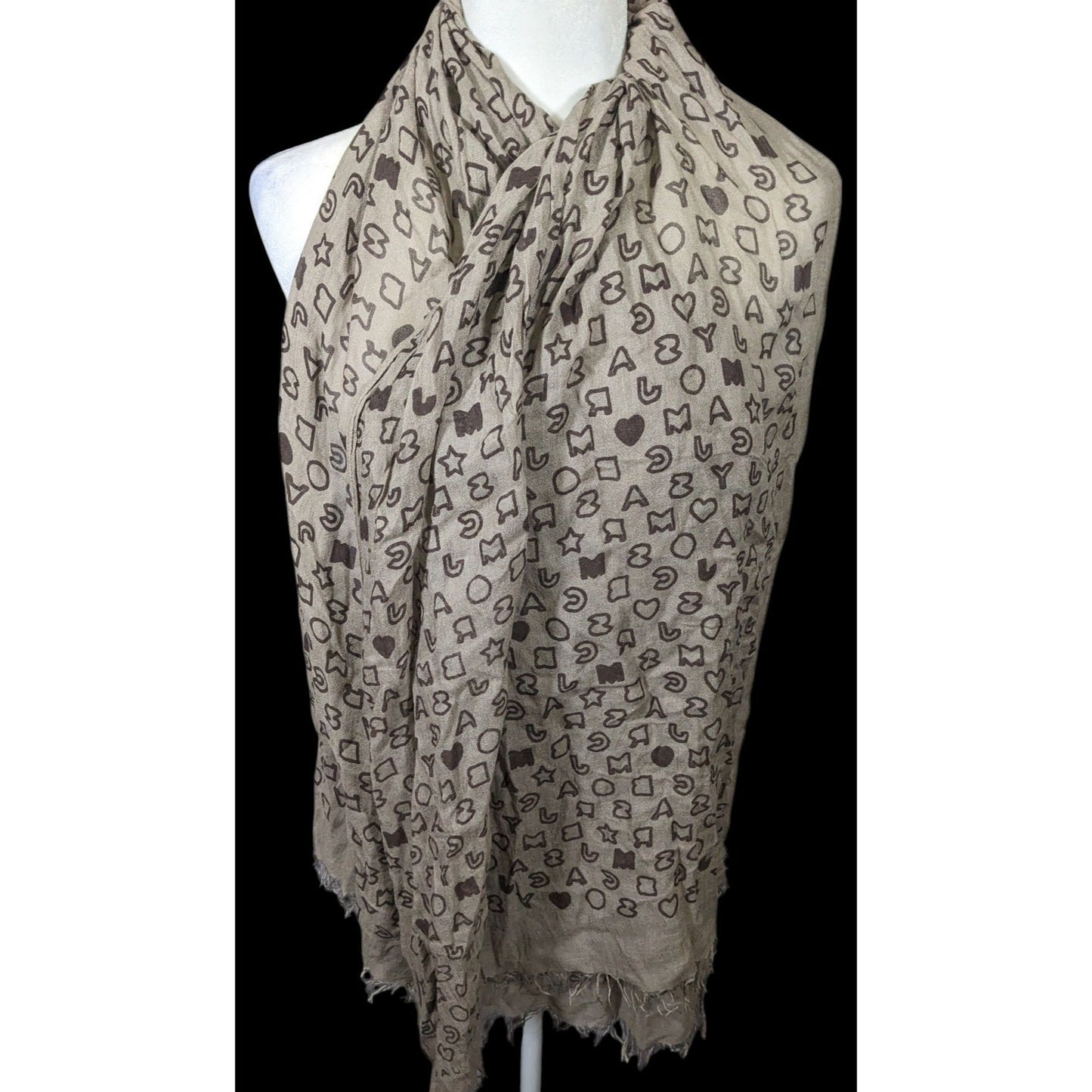 Marc By Marc Jacobs Grey And Black Allover Letter Print Scarf