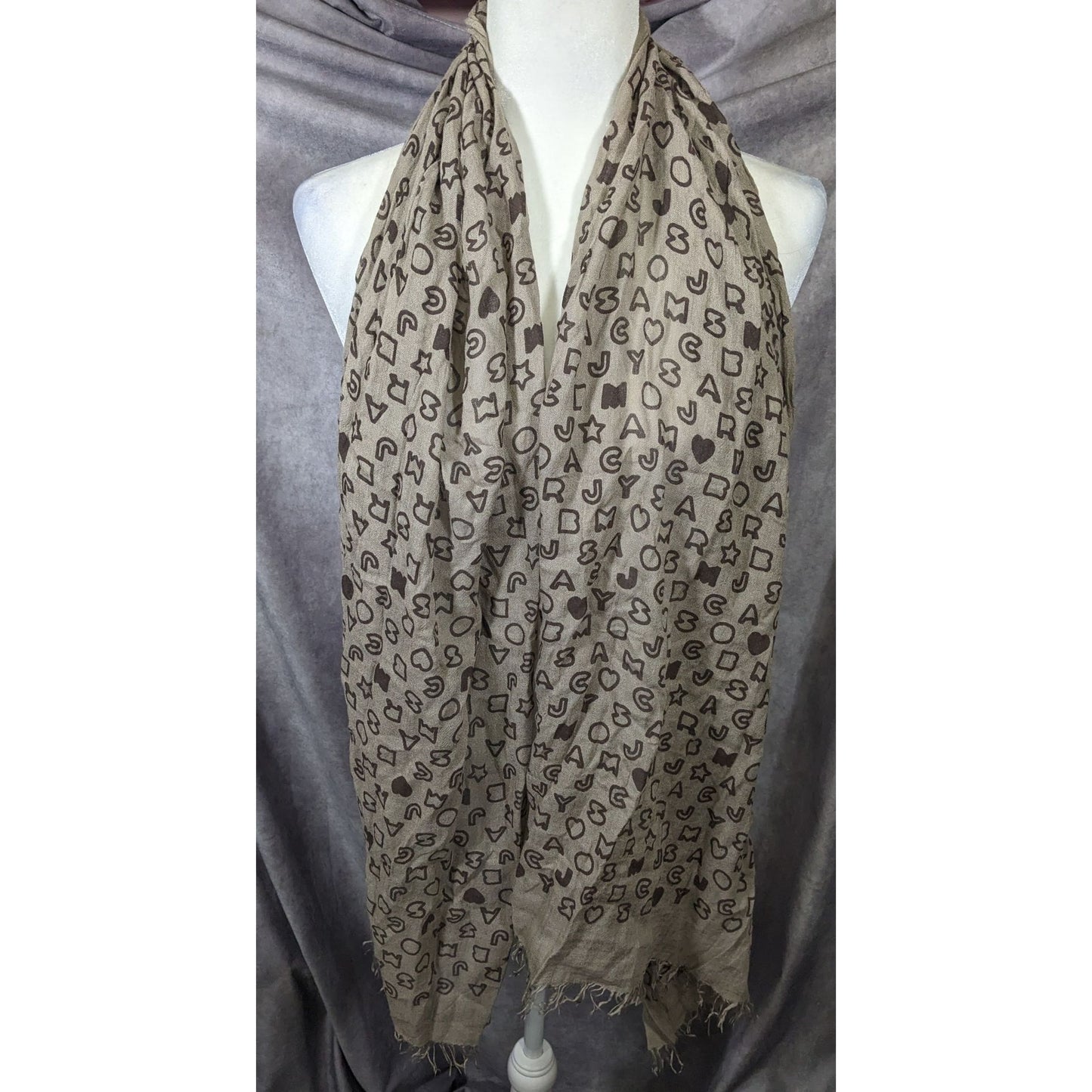 Marc By Marc Jacobs Grey And Black Allover Letter Print Scarf