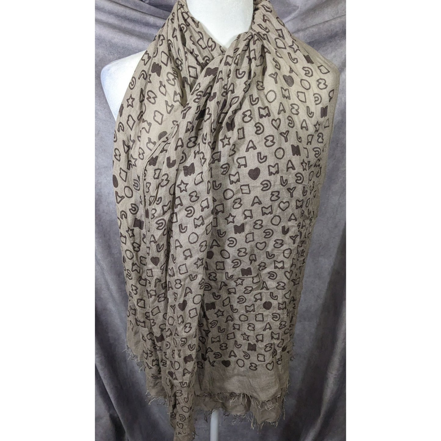 Marc By Marc Jacobs Grey And Black Allover Letter Print Scarf