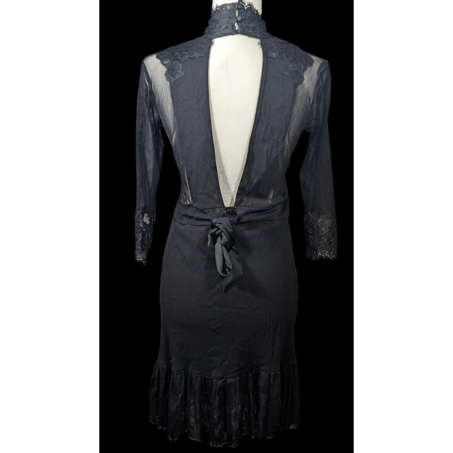HAH Gothic Floral Lace Open Back Dress With Bow Accent Size Medium