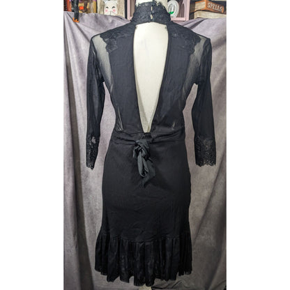HAH Gothic Floral Lace Open Back Dress With Bow Accent Size Medium