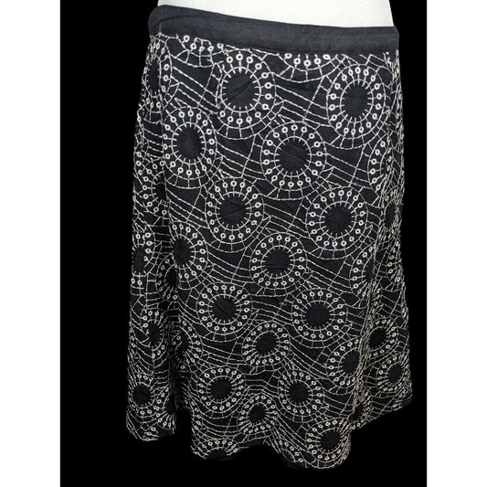 Edward Bohemian Black And White Embroidered Skirt